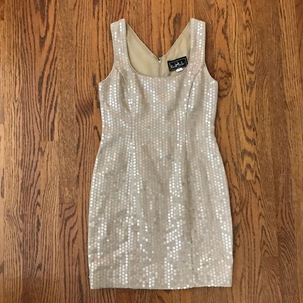 Vintage Sequin clear disc sequin fitted bodycon  sheath prom dress 6